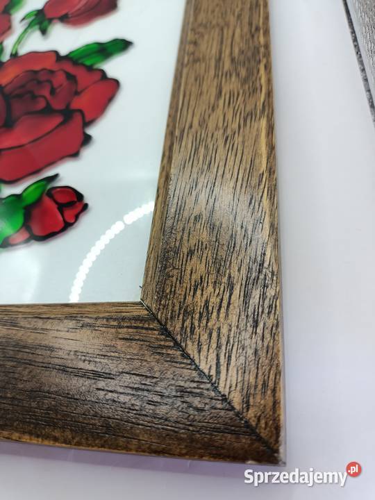 Obraz na szkle czerwone róże w drewnianej ramie Zamość