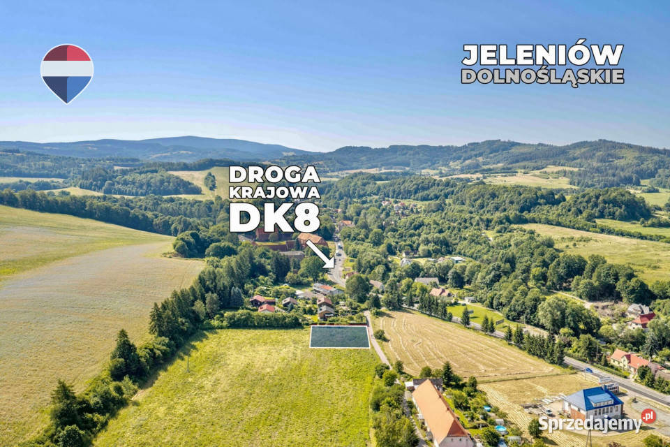 Działka budowlana z mediami DK8 Sprzedaż dolnośląskie Jeleniów sprzedam