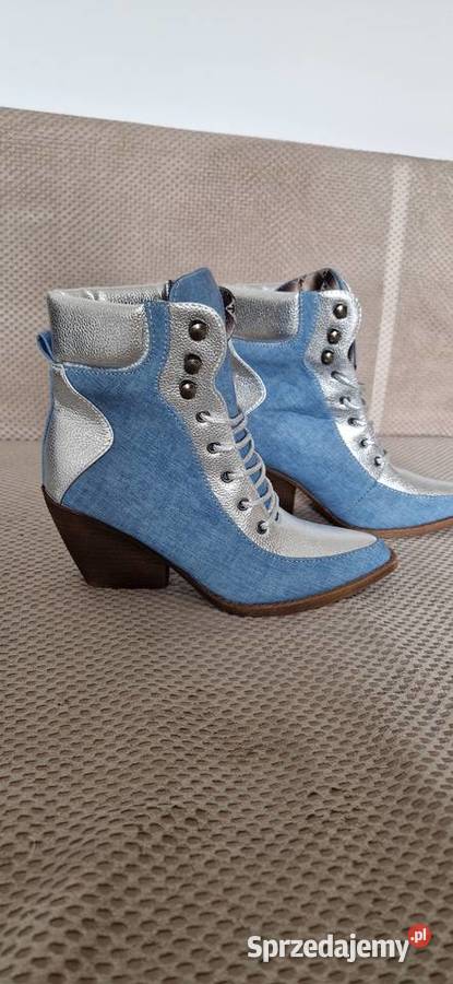 botki wiązane r 38 jeans jeansowe niebieskie małopolskie Kraków