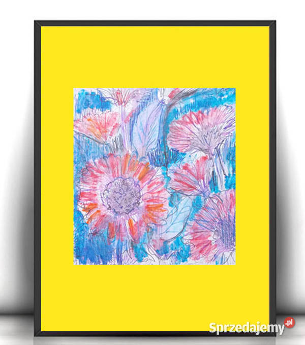 kwiaty obrazek A4 mały rysunek z kwiatkami łąka Bydgoszcz