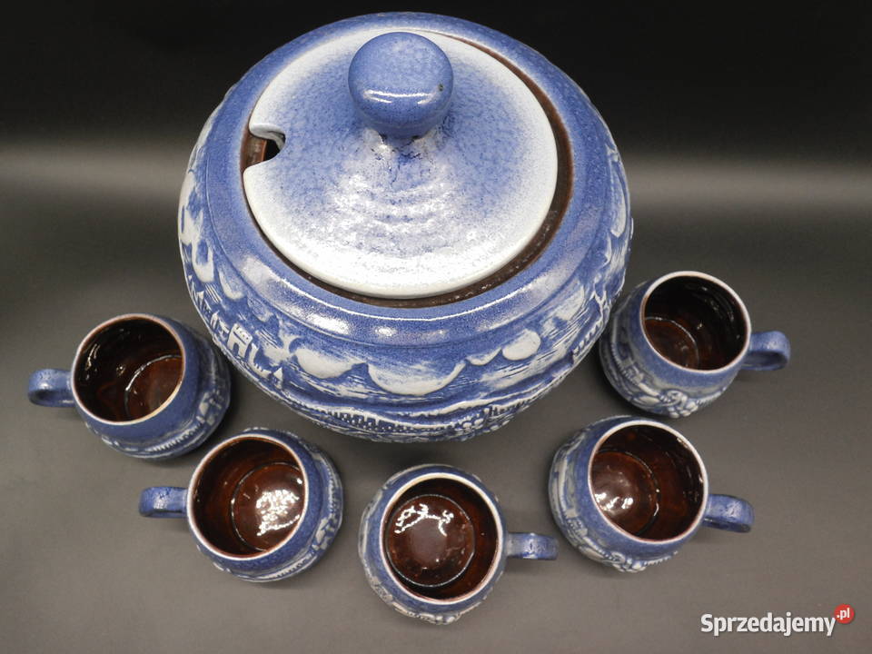 Zabytkowy niemiecki zestaw do ponczu grzańca Porcelana i szkło wielkopolskie Raszków sprzedam
