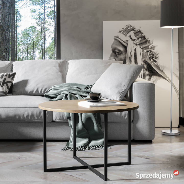 Okrągły industrialny stolik kawowy Tollnes różne Tarchały Małe