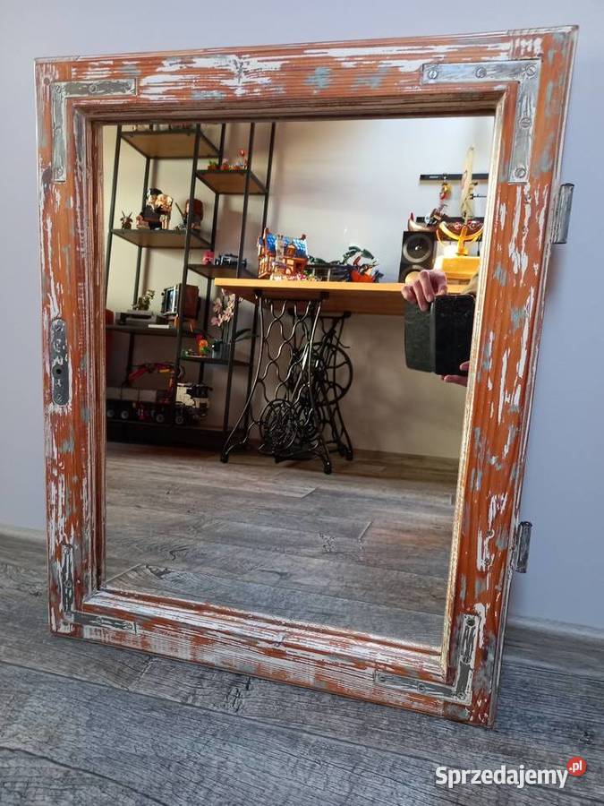 Lustro vintage stare okno drewniane ramka wielkopolskie Rawicz