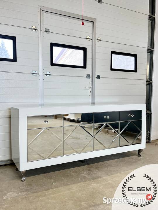 Szklana biała komoda w lustrzane romby w stylu Warszawa sprzedam