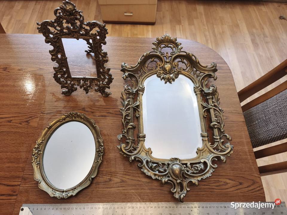 Zestaw z mosiądzu lustro duże i małe ramka na