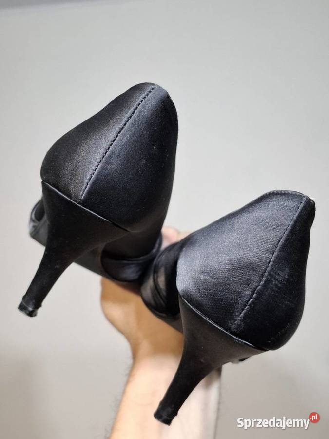 Eleganckie czarne szpilki 37 satynowe peep toe Kraków