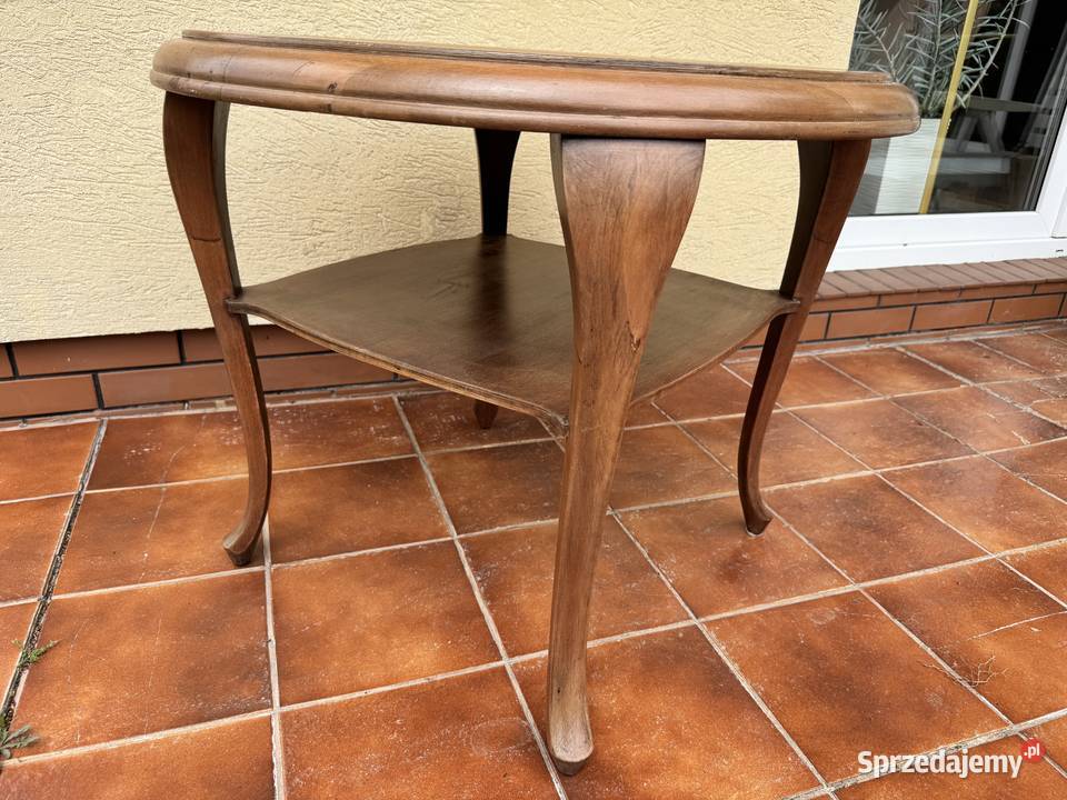 Stolik okrągły kawowy stylowy Ludwikowy z półką Sulbiny