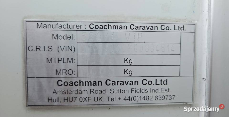 SPRZEDAM PRZYCZEPĘ KEMPINGOWĄ COACHMAN VIP 5204