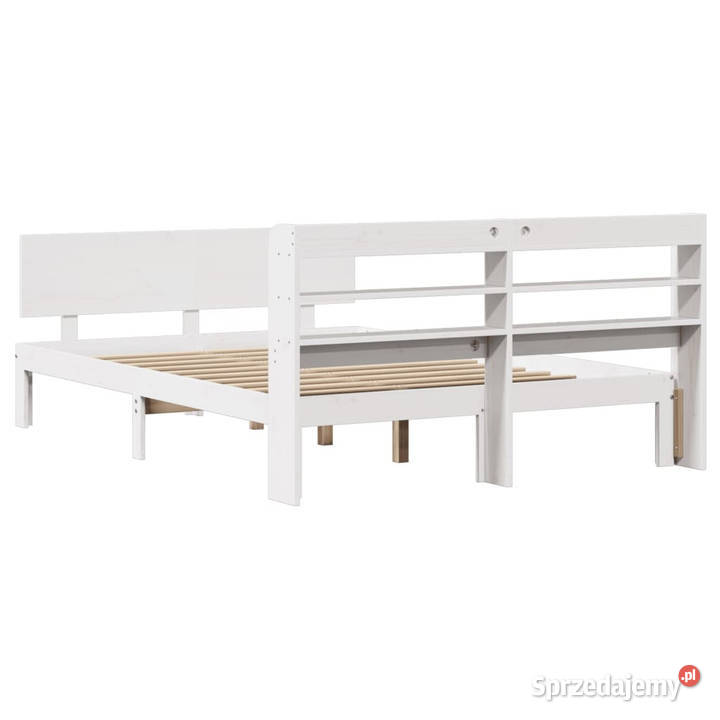 Rama łóżka z wezgłowiem biała lite drewno 221cm