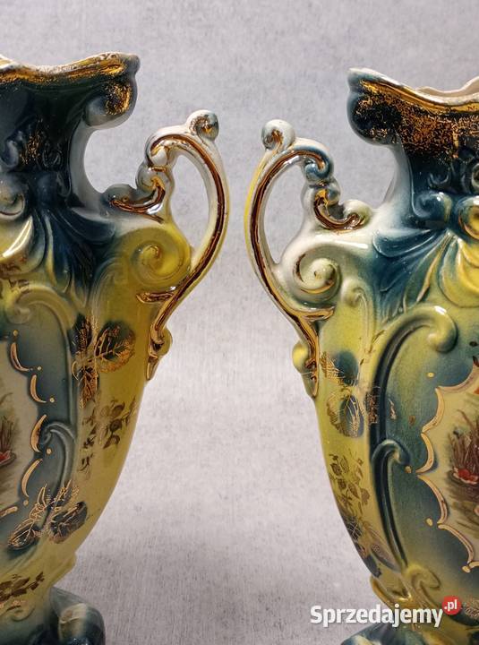 Para Wazonów Rocaille Ręcznie Malowane Złocenia Szczecin