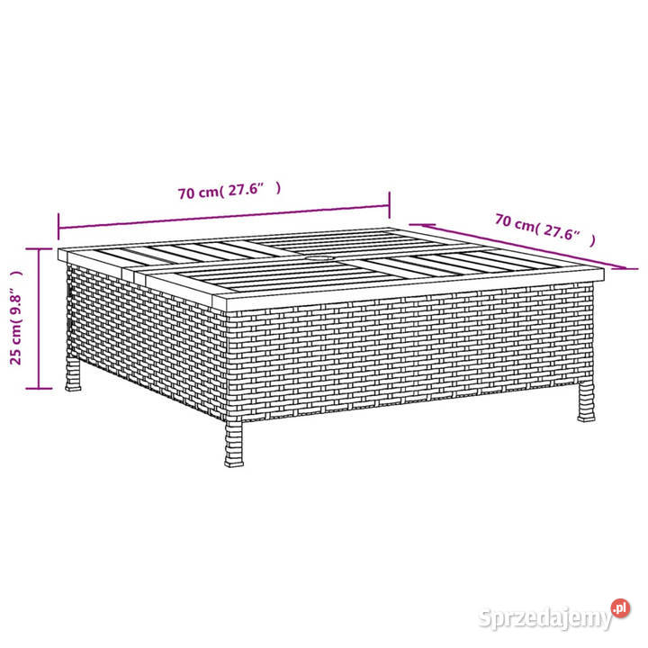 Stolik ogrodowy beżowy 70x70x25 rattan i drewno Warszawa
