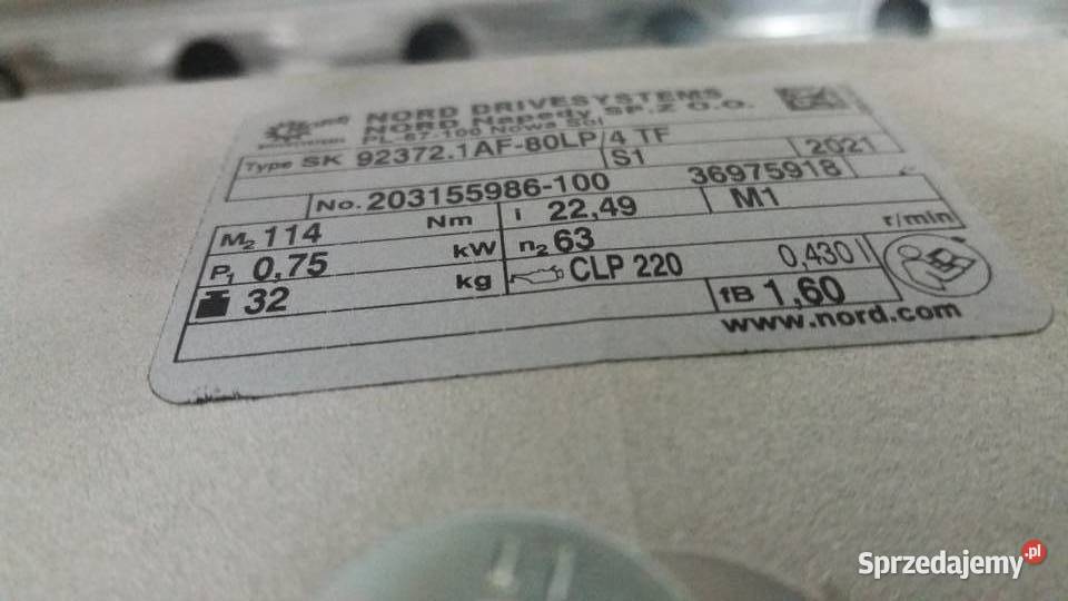 Reduktor NORD SK 923721AF80LP4 TF 075 kW warmińsko-mazurskie Olsztyn