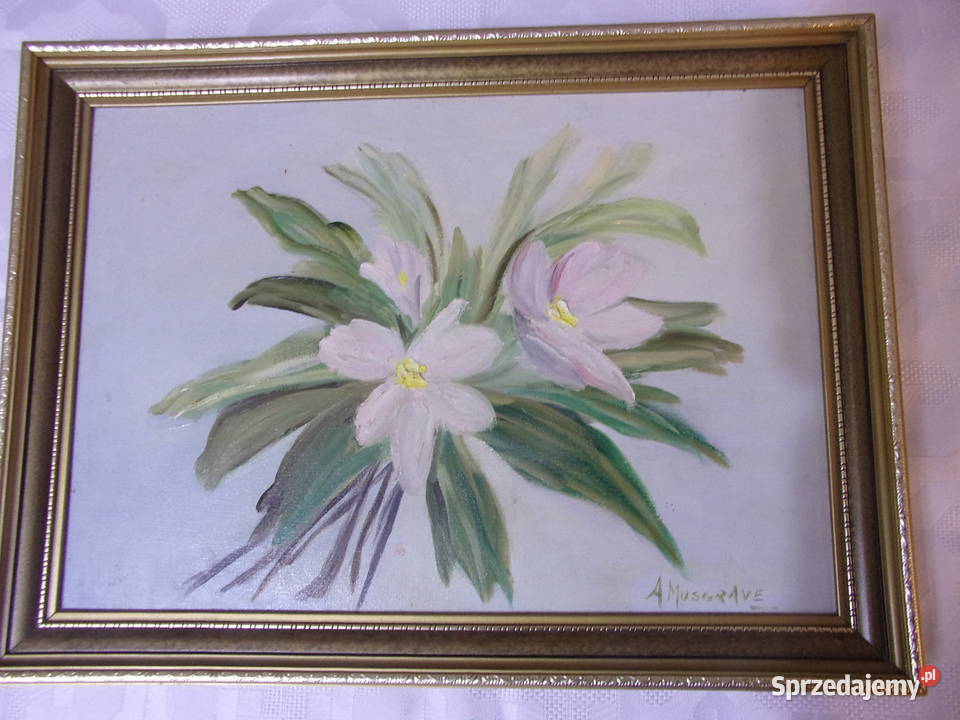 BŁadny obraz olejny KWIATY malowany na płycie