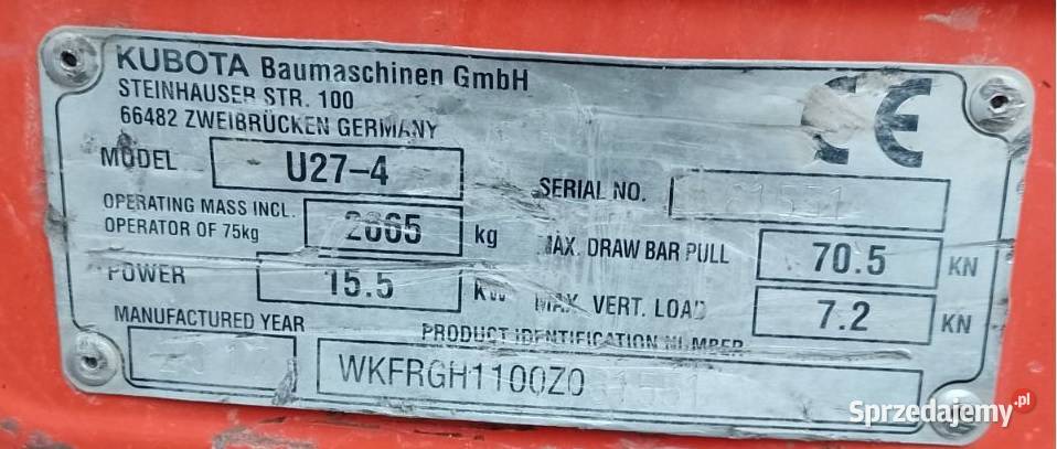 Mini Koparka Kubota u274 2017r stan Maszyny budowlane