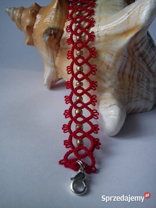 Bransoletka frywolitkowa Wiśniowa