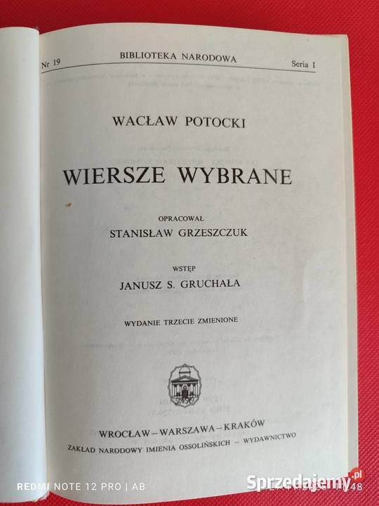 W Potocki Wiersze wybrane Biblioteka Narodowa BN Katowice