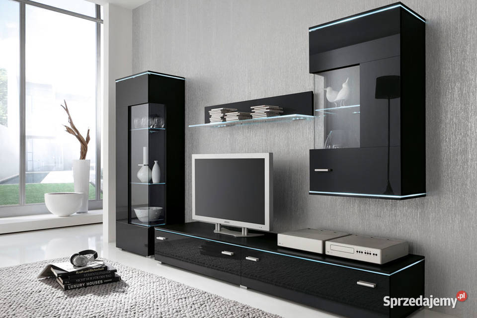 Meblościanka czarna na wysoki połysk LUXUS Jasienica Rosielna