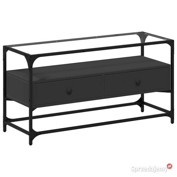 Szafka pod TV ze szklanym blatem czarna 98x35x51 RTV Warszawa sprzedam