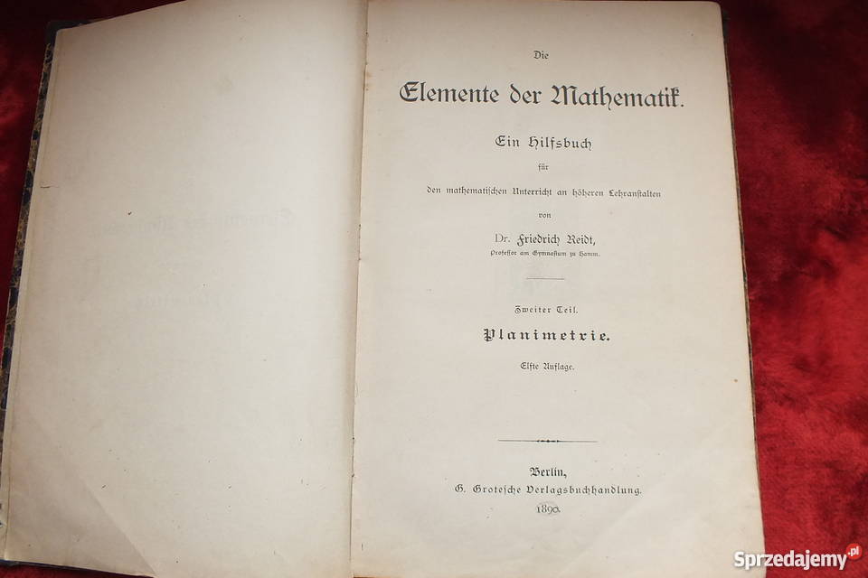 Stara niemiecka książka matematyka wydana w Żary