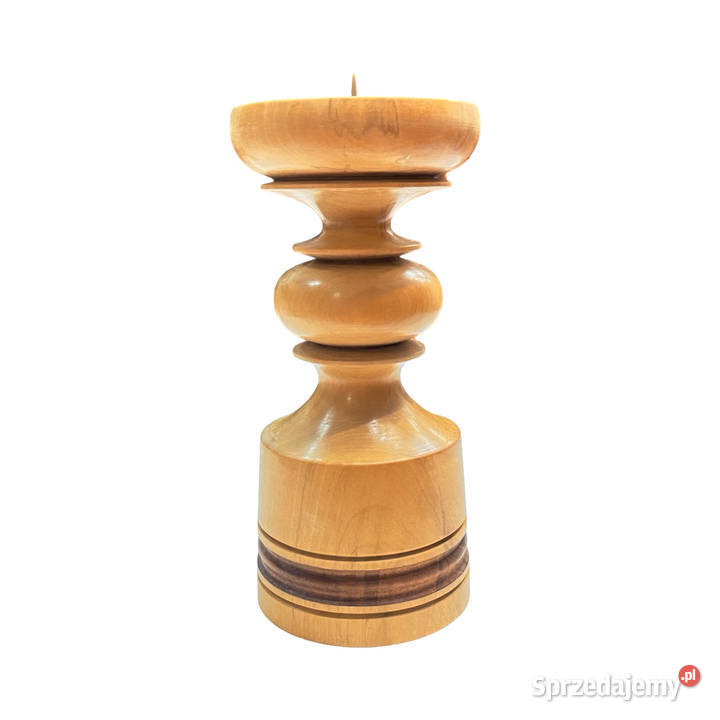 Duży drewniany toczony świecznik Belgia lata 70 Warszawa