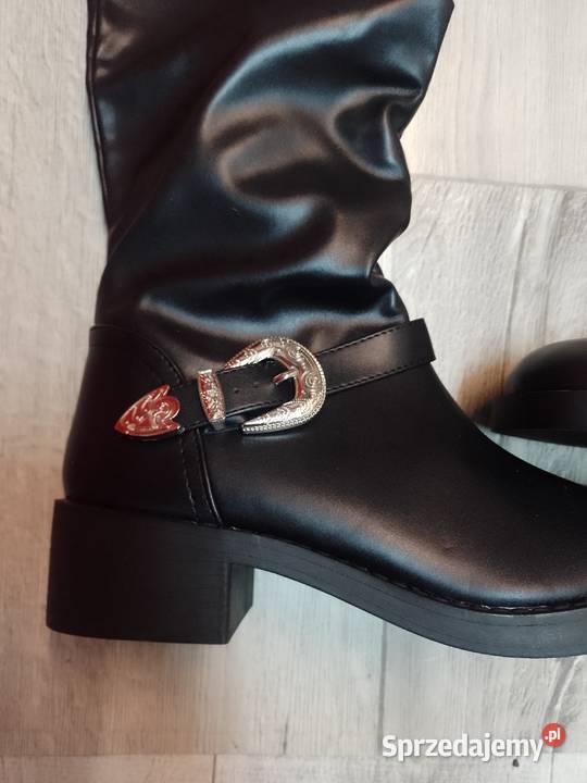 4243 Czarne Kozaki biznesowe ze zdobieniem NOWE Kraków