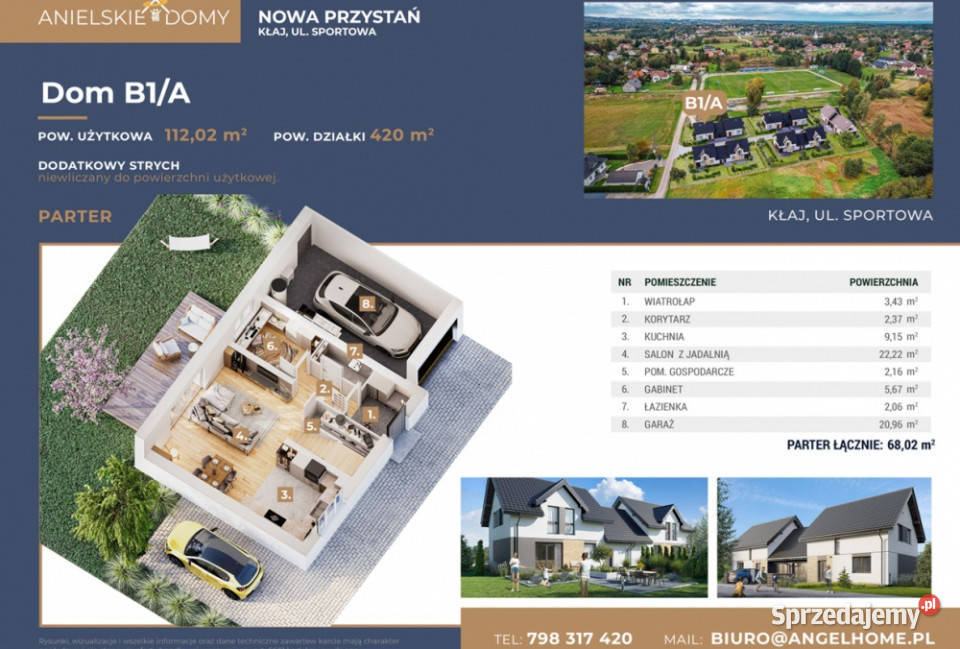 Nowa inwestycja w Kłaju Dom z garażem 117m2ogród Kłaj