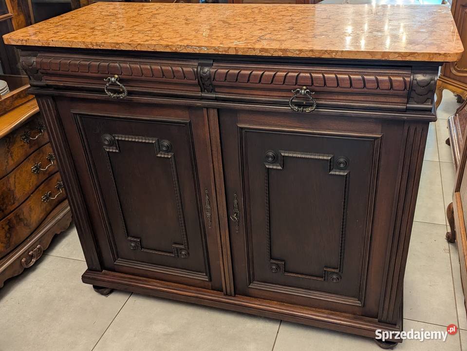 Piękna dębowa komodaszafka secesyjna z marmurem Dąbrowa Górnicza