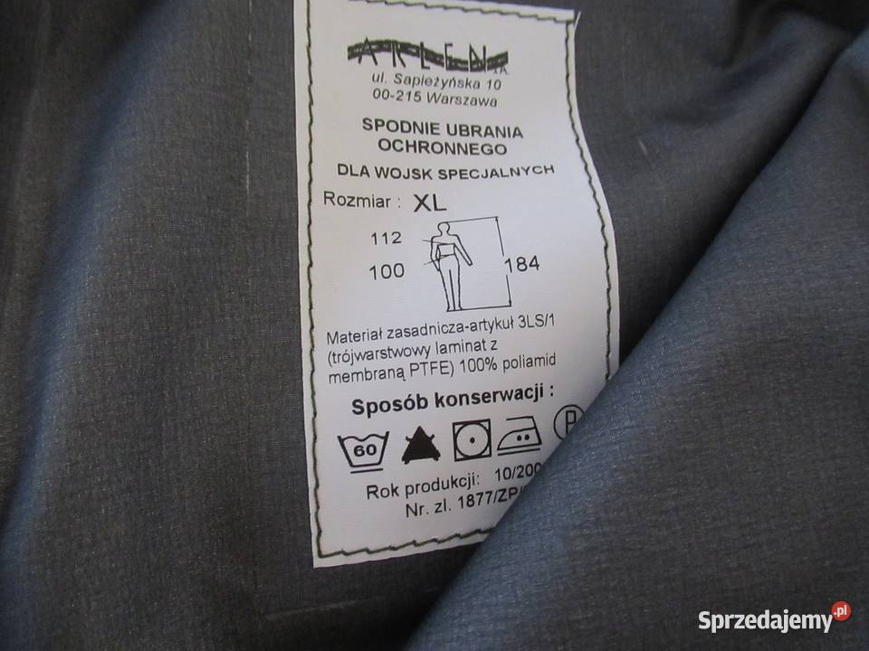 Spodnie Goretex wojsk specjalnych wędkarzy Rozmiar XL małopolskie Zabierzów