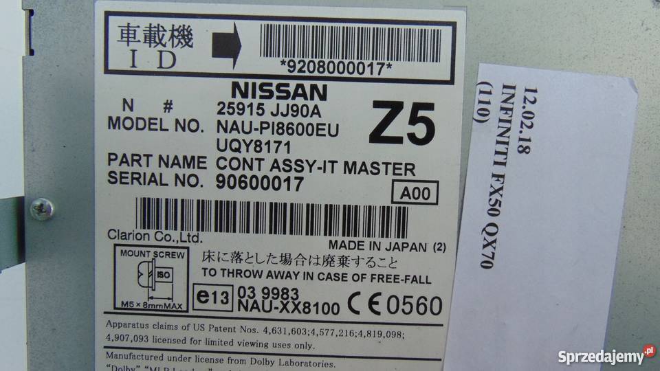 NAWIGACJA RADIO DVD INFINITI FX50 FX37 QX70 Nowy Tomyśl