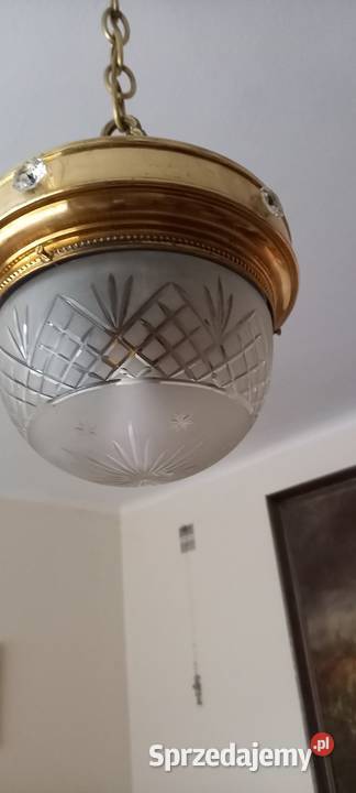 Lampa wisząca z mosiądzu kryształowy klosz