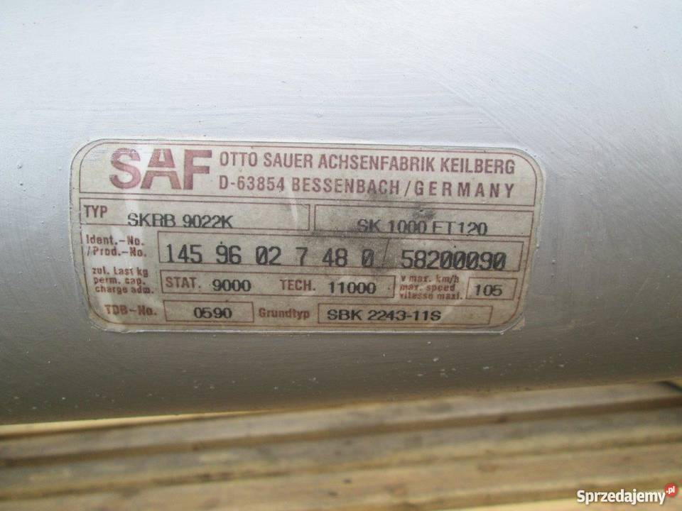 Osie kompletna OŚ naczepowa SAF tarczowa 225 cal Zawieszenie i układ kierowniczy podkarpackie Brzostek