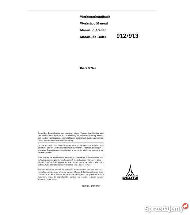 DEUTZ 912 913 silnik katalog instrukcja napraw Pozostałe świętokrzyskie