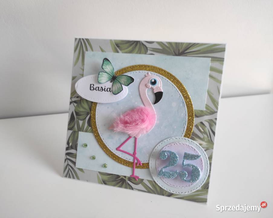 Kartka urodzinowa ręcznie robiona z flamingiem łódzkie Łódź
