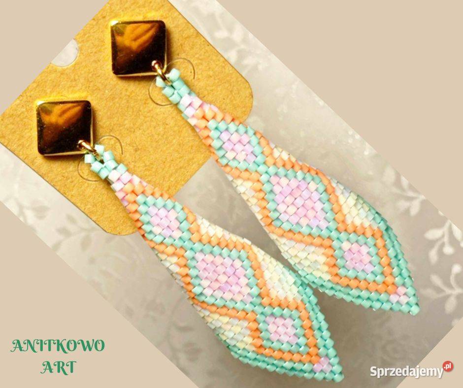 KOLCZYKI ROŻKI ZIELONO POMARAŃCZOWO RÓŻOWE dolnośląskie Wrocław