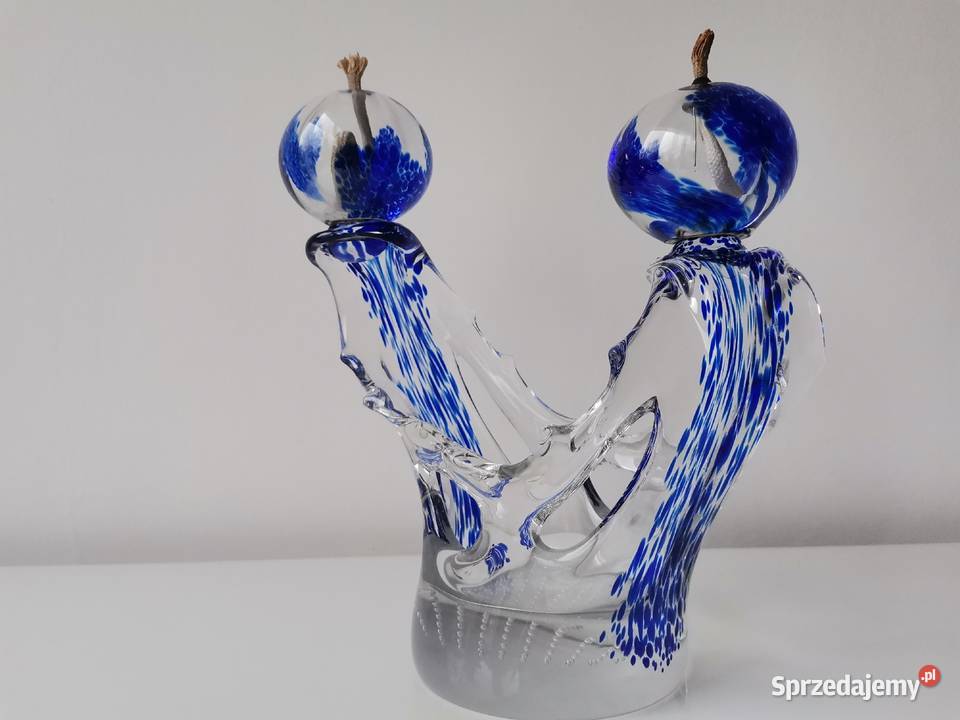 Stary duży szklany kolorowy świecznik lampka Katowice sprzedam