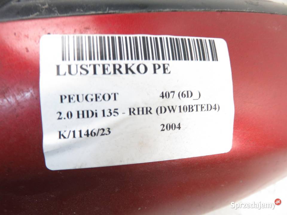 LUSTERKO PRAWE PEUGEOT 407 5 PIN EKQD