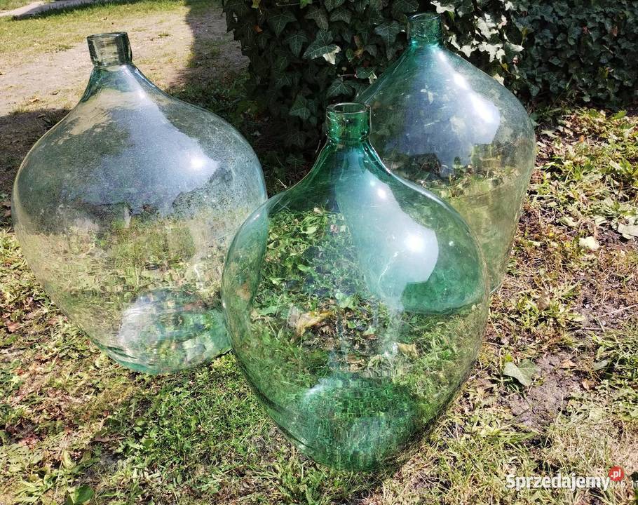 Balony na wino galon PRL zielone szkło ręczny Racibórz sprzedam