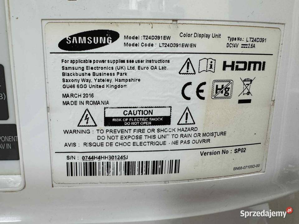 Monitor LED Samsung T24D391EW 24 warmińsko-mazurskie Elbląg