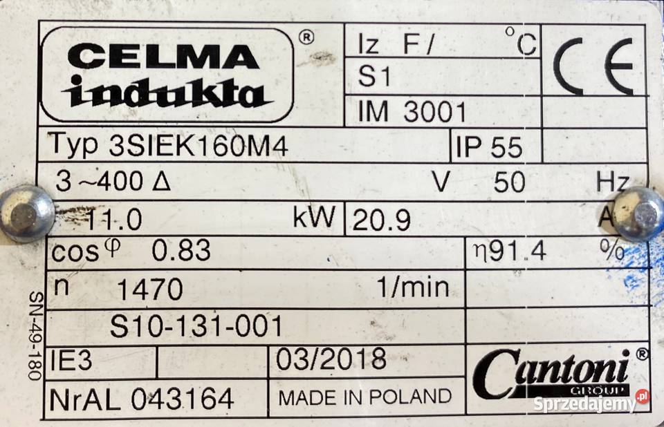 silnik elektryczny 11kW 1470obr 3fazowy INDUKTA kujawsko-pomorskie Pigża