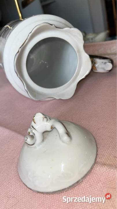 Duży dzbanek do kawy Złocenia i czarna emaila Gdańsk