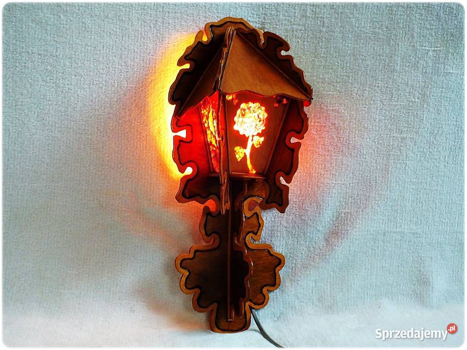 Stara Lampka drewniana śliczne kolorowe witraże lubuskie Żary