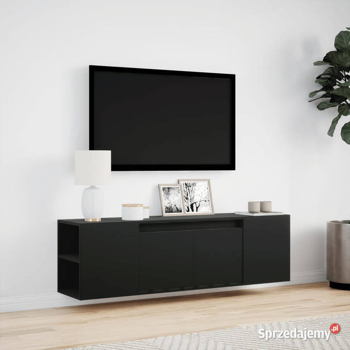Ścienna szafka TV z LED czarna 135x31x395 Warszawa