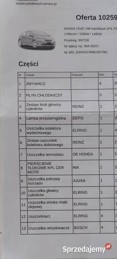 HONDA Civic VIII Uszkodzona podlaskie Siekierki
