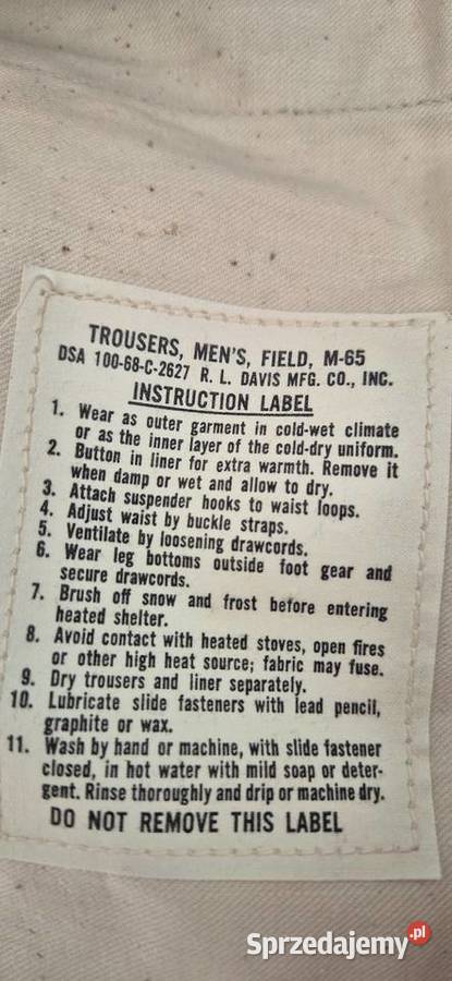 Spodnie M65 Regular Medium 68 RAPID RL Davis MFG Rozmiar M Pozostałe