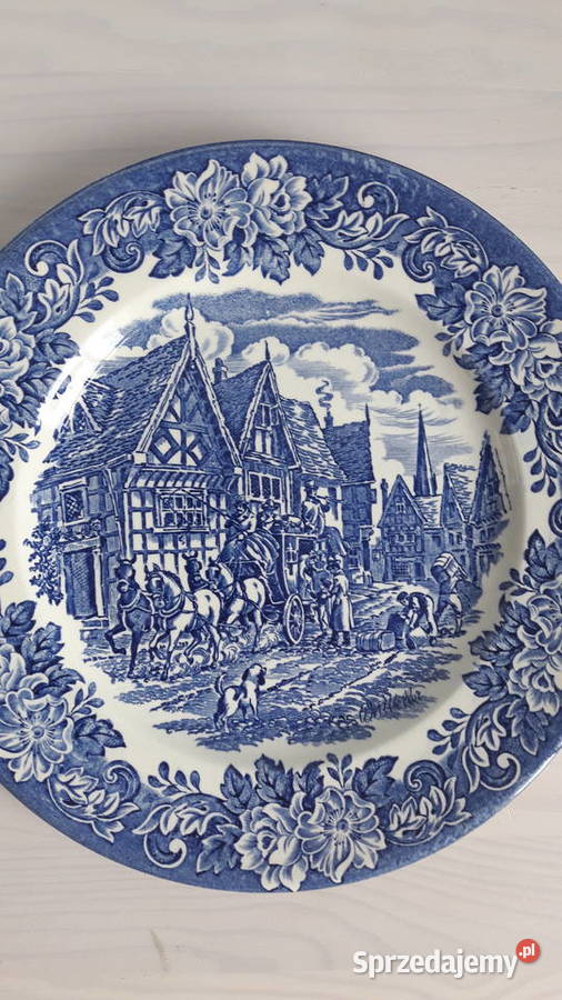 Talerz płaski England Ironstone niebieski Głuchołazy