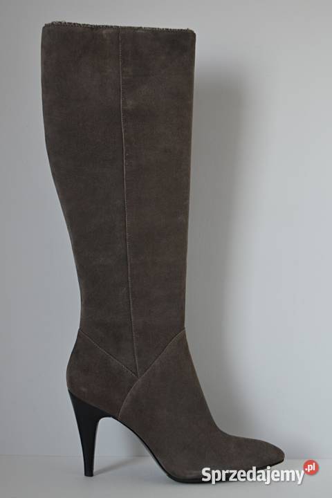 SZARY PRZYJEMNY ZAMSZ kozaki na wygodnej szpilce Białystok