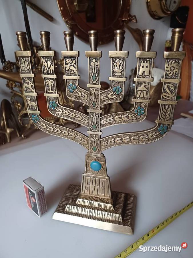 Piękny mosiężny świecznik menora Lampiony i latarnie Poznań sprzedam