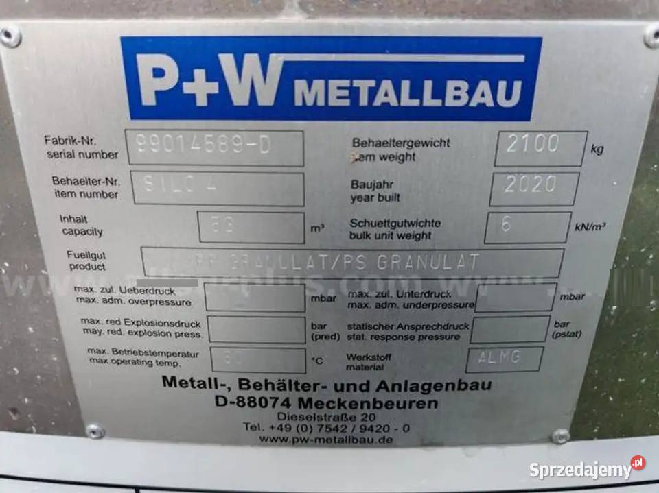 Silos silosy aluminiowe do granulatu tworzywa o Magazynowanie dolnośląskie Wrocław