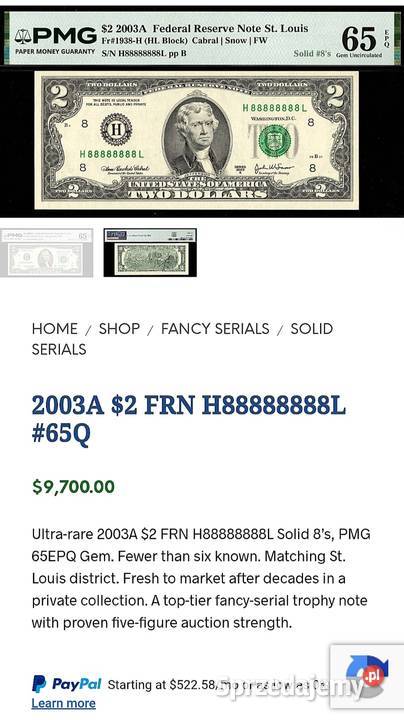 USA 2 Dolary 1928 r PCGS 63 PPQ WYSOKA NOTA Węgorzewo