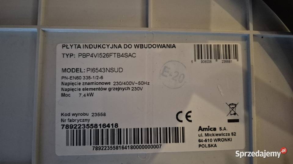 Płyta indukcyjna Amica 4 pola 74 kW AGD pomorskie Gdańsk